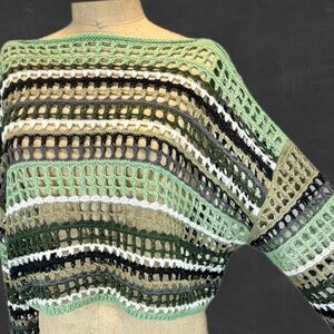 Earthy crochet open hole sweater slouchy cropped long sleeve y2k beachy‎ layer